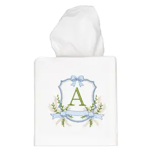 Embroidered Bow Crest Monogrammed Tissue Box Cover