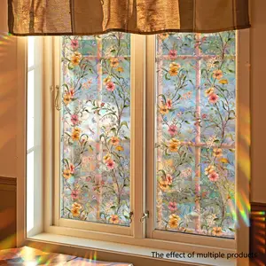Colorful Floral Static Cling Glass Window Decor Set (40x200cm X 2 Pcs), Detachable & Free Combination, Home Decoration