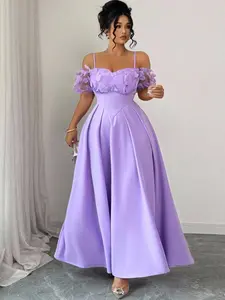 Plus Size One-Shoulder Floral Dress Womenswear, Strapless Waist-Cinch Long Skirt, Elegant Evening Gown for Summer, Parties, Weddings, Formal Events