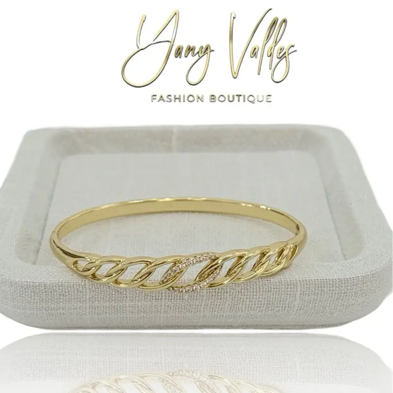 Open bangle bracelet with zirconia gold tone simple design