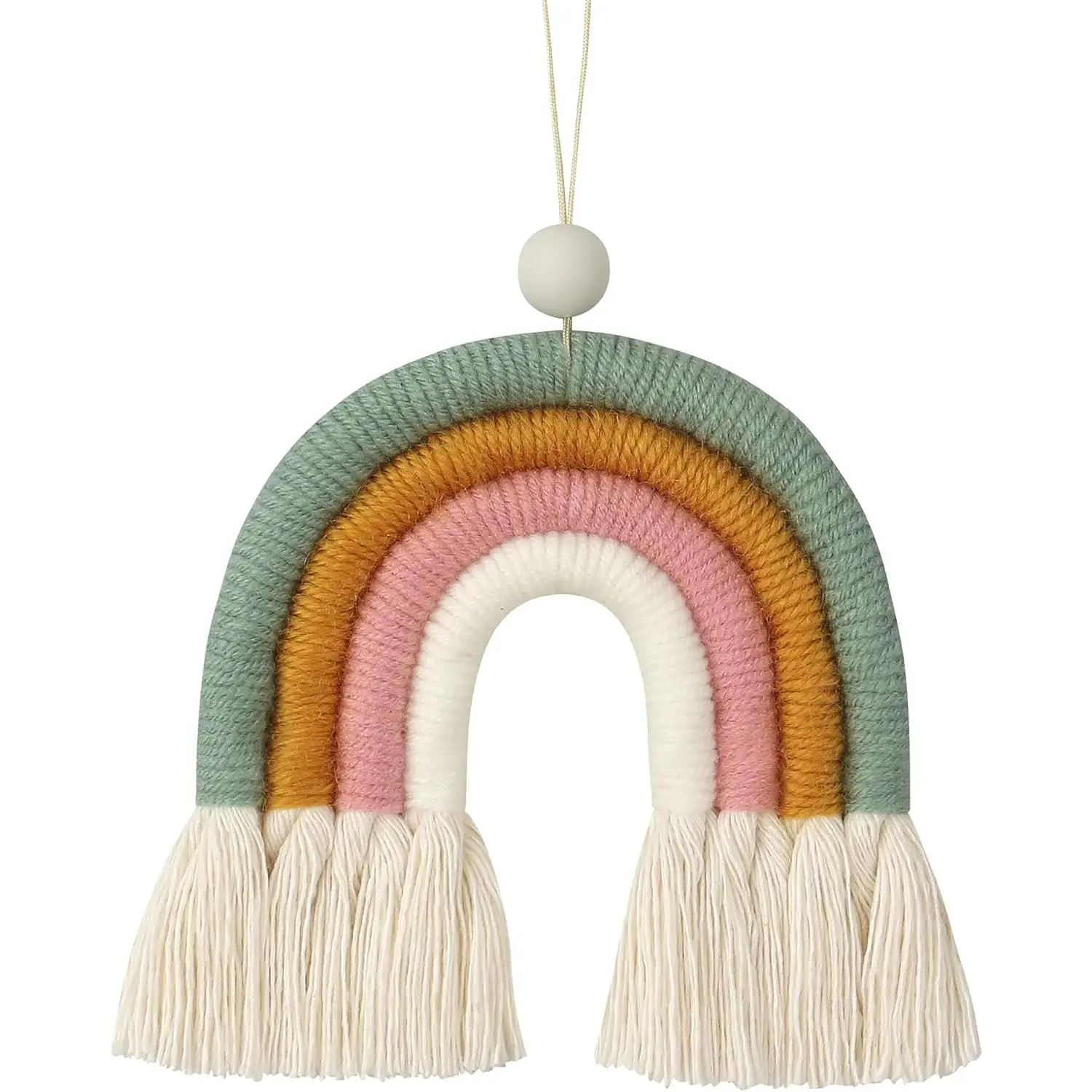 Artisan Macrame Boho Rainbow Diffuser Charm - 3.5x4" Adjustable Essential Oil Air Freshener, Home/Nursery/Office Decor, Car Hanging Accessory for DIY Buntings Enthusiasts
