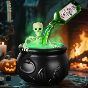 Halloween Interior Decoration - Halloween Decor Large Pot, equipped with magic floating potion bottle and diffuser - Black plastic witch bowl for Hocus Pocus party decoration, suitable for spooky retro Vintage family kitchen table