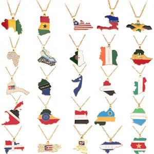 Creative World Maps & National Flags Necklaces Pendants Cuban Chain Jewelry for Adults Women Men Unique Map Design Accessories