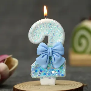 1pcs Blue bow princess INS-style digital birthday candles, DIY handmade atmosphere decoration for numerical birthday parties, suitable for birthday gatherings, anniversaries, and party decorations Ornaments