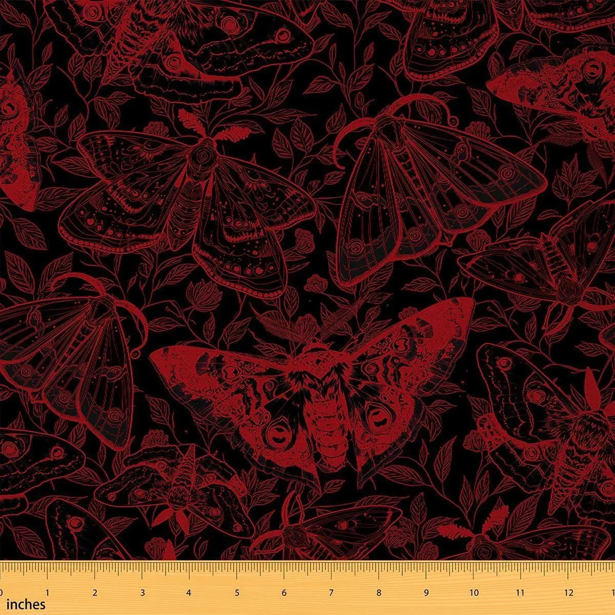 Death Moth Fabric Damask Pattern Upholstery Fabric Chairs Black Red Waterproof Indoor Outdoor Decor DIY Sewing Craft Projects Retro Leaves