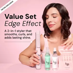 L'ANGE HAIR - Edge Effect Value Set - Le Duo Edge 360° Airflow Titanium Styler, Salt + Séa Texturizing Spray 4oz, Thermal Magique Heat & Humidity Tamer 4oz, Alligator Hair Clips Flawless