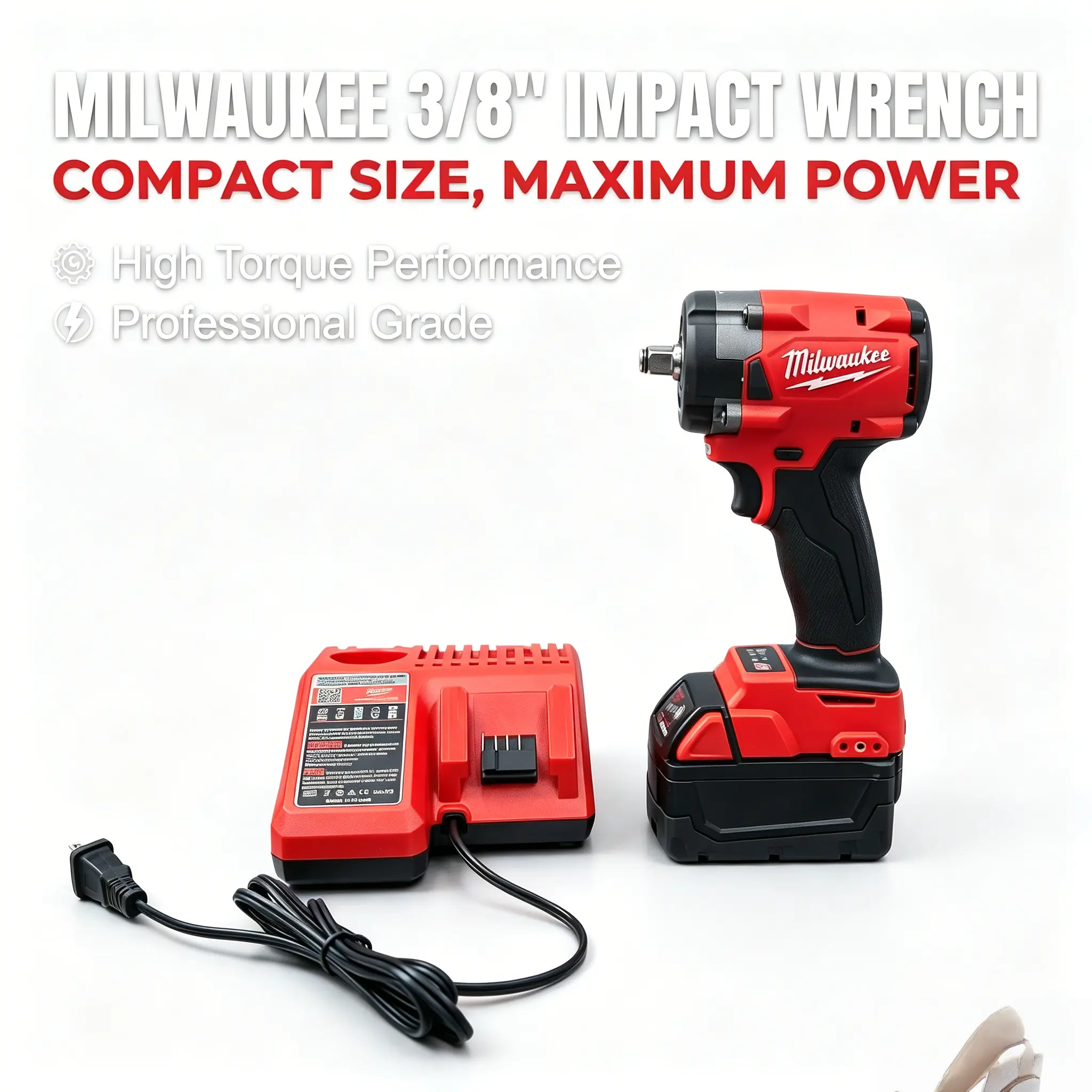 Milwaukee M18 3/8-in Compact Cordless Impact Wrench, Mini Power Tool with Cordless Freedom, Slim Body, Flexible Rotation, Torque Control, Grip Handle for Narrow Spaces & Auto & Home Repair