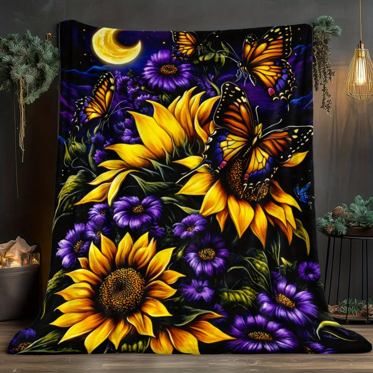 Digital Printed Sunflower Nature Art Graphic Throw Blanket - 100% Polyester, Multi-Size, Lightweight, Soft, Warm All Season Multi-Use Blanket for Bedrooms, Sofas - Textiles & Soft Furnishings Bedding Accessory, Throw Blankets, All Season Blankets