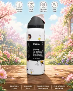 [DEALS FOR YOU] Owala FreeSip 32oz Black and White Cute Insulated Water Bottle, Leakproof Built-in Straw, BPA Free Stainless Steel Cup, 24H Cold 12H Hot Travel Gym Bottle#Owala