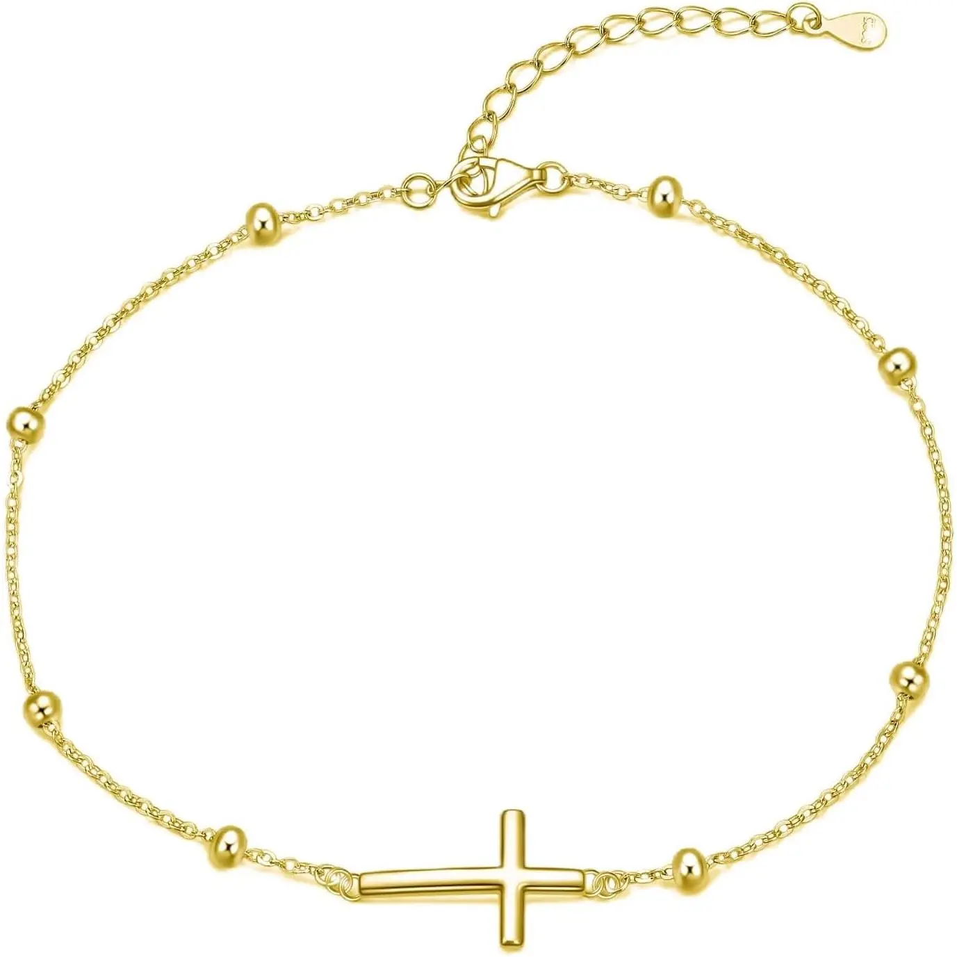 Women's 925 Sterling Silver Anklet Jewelry - Adjustable Ankle Bracelet with Cross, Evil Eye, Anchor, Wave Beads Chain for Everyday Wear, Foot Bracelet