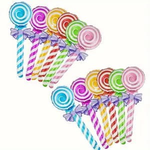 12 lollipop-shaped aluminum foil balloons, colorful candy theme party decorations are suitable for weddings, birthdays, graduation ceremonies, Christmas and so on-aluminum foil balloons, birthday balloons, Halloween decorations, theme balloons, party deco