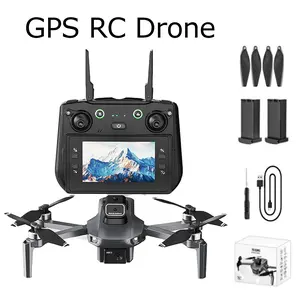 Foldable GPS Drone with 2K Camera for Adults, 5G FPV Drone with 4.5" Screen Controller, Brushless Motor, Tap Fly & Circle Fly, GPS Auto Return & Follow Me, Long Flight Time RC Quadcopter for Beginners (2 Batteries) optical flow