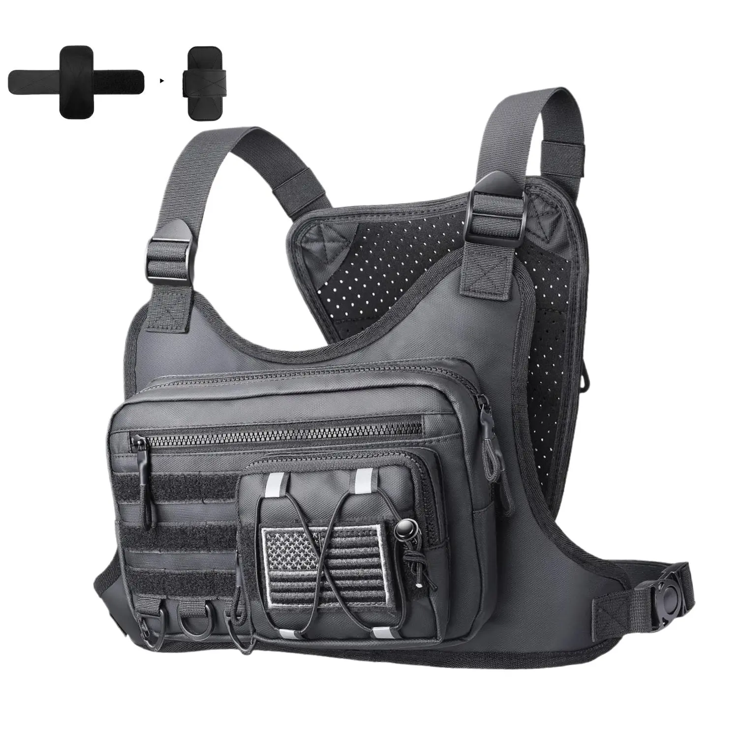 New men's and women's vest chest bag, tactical chest bag with leather case, outdoor sports chest bag, hiking, cycling, travel, fitness, EDC, running vest