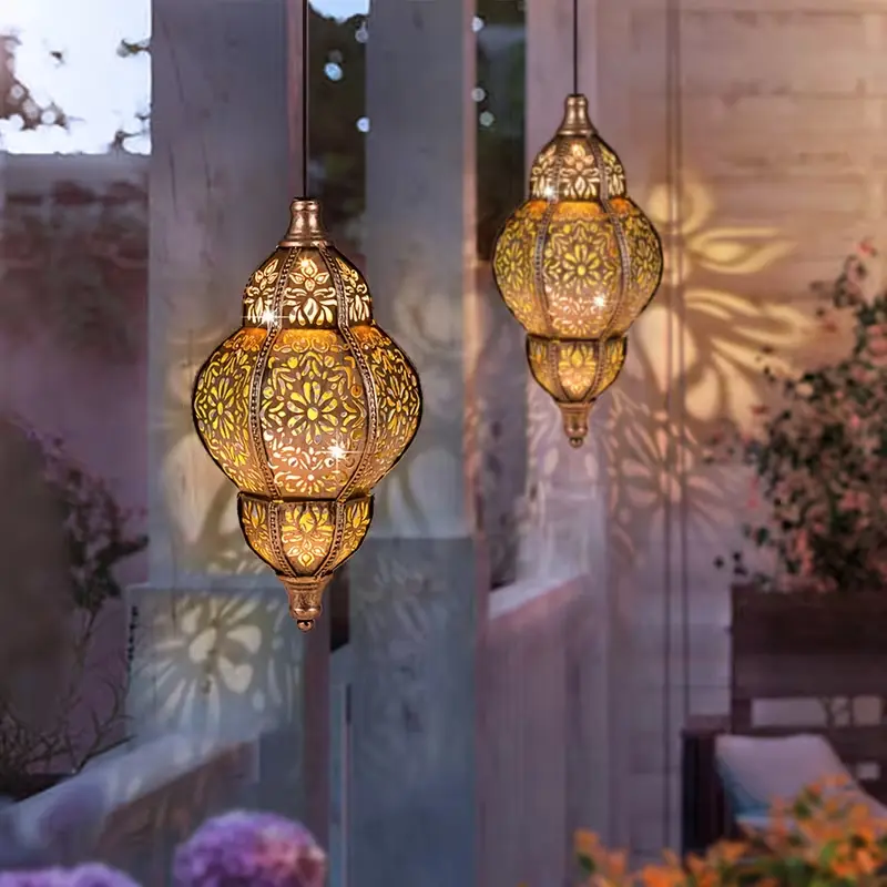 27.17 in Solar-Powered Outdoor Waterproof Pendant Light - Iron Openwork Projection Lantern, Outdoor Porch Decor for Patios, Gardens