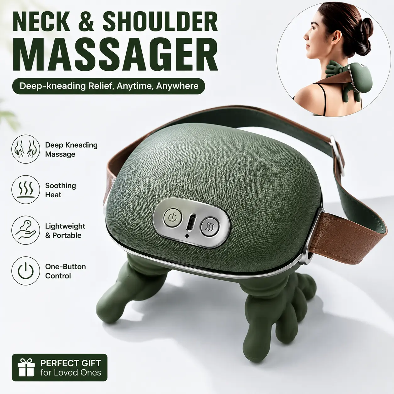 Neck & Shoulder Massager with Deep Kneading, Soothing Heat, Lightweight Portability, 1-Button Control – Relaxing Perfect Gift for Loved Ones