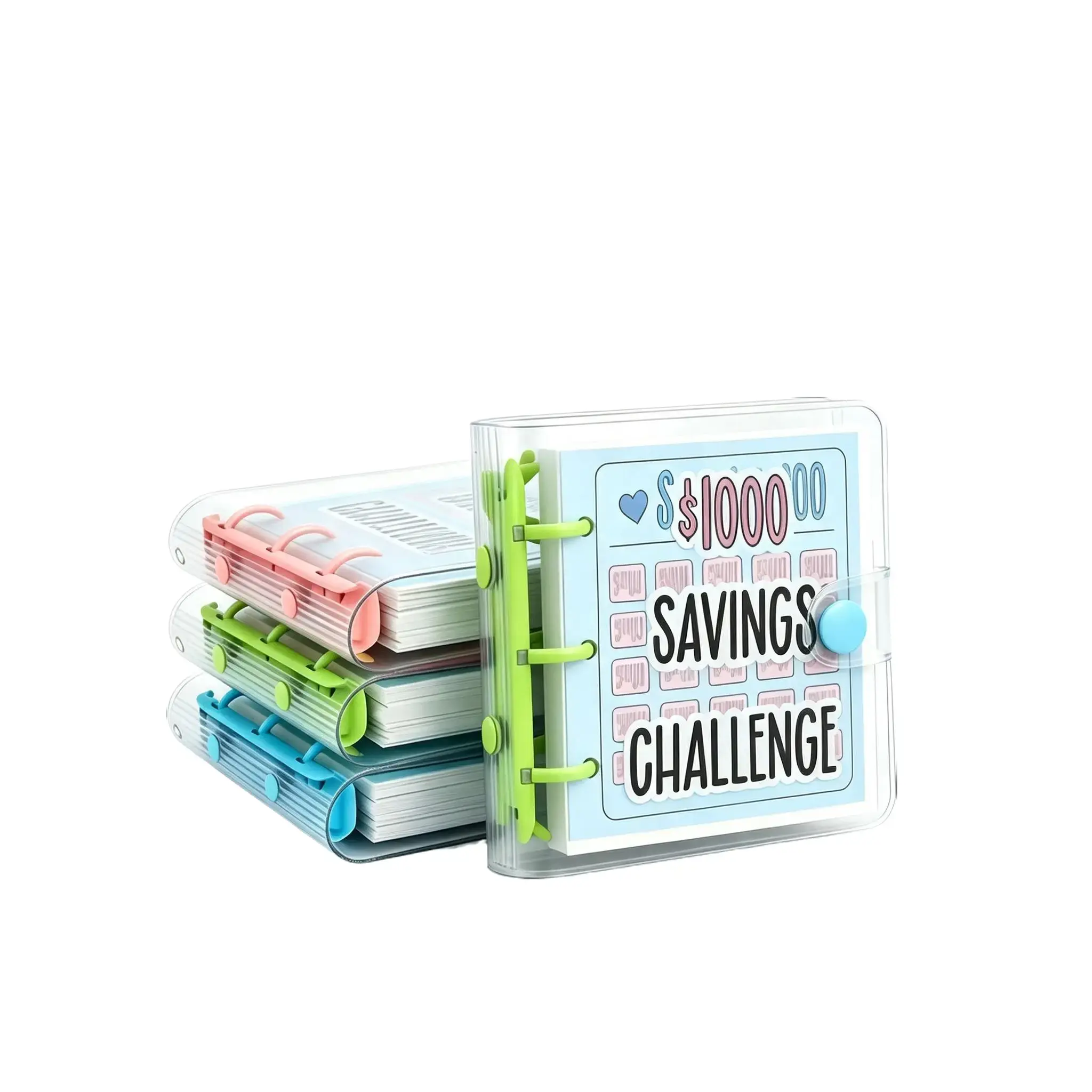 1000 Dollar Savings Challenge Book | Clear Cover Track Cash Goals Reusable Budget Binder Planner Notebook, Build Better Financial Habits & Stay Organized, Office Stationery Supplies， Perfect Summer Holiday Gift for Kids
