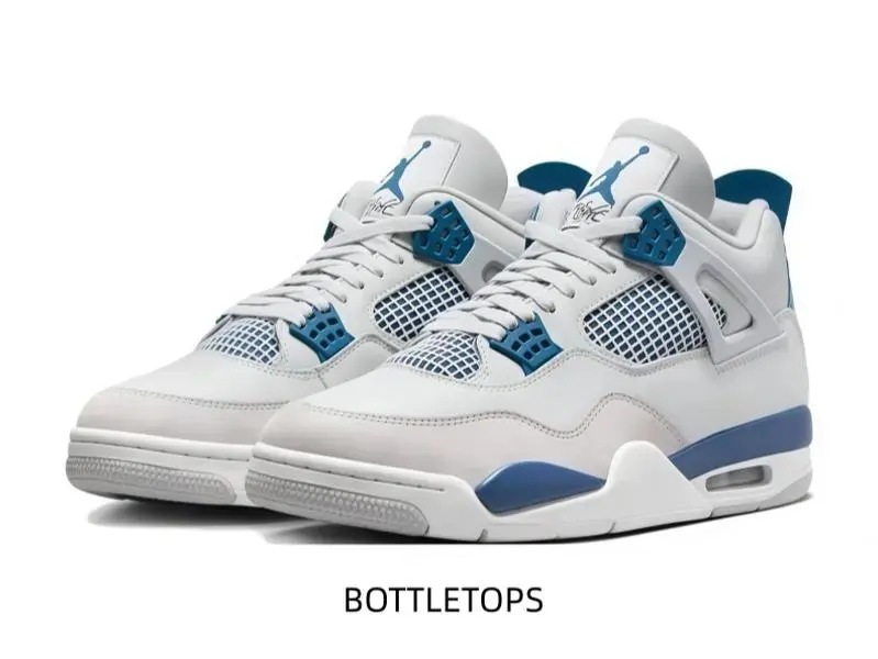 Clean white and royal blue mid-top basketball shoes with smooth leather and breathable mesh, ideal for classic trendy streetwear and casual daily outfits.