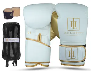 High Line White Boxing Gloves for Men and Women| Premium Punching Gloves/Boxing Training Gloves Made with Faux Leather| Free Wrist Wraps and Bag Included (10 oz, 12 oz, 14 oz & 16 oz)
