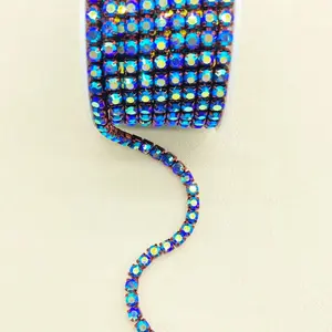 Peacock Blue Rhinestone Chain DIY Clothing Trim, 2 Yard Long Beaded Edge Accessory, Fashion Jewelry for Dress Decoration