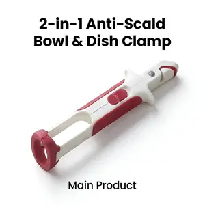 2 Counts Hot Plate Gripper, Multi-Purpose Anti-Scald Tool for Bowls, Plates, Pans, Serving as Holder, Clip, Tongs, Clamp in Kitchen Red & Green