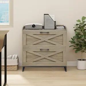 Vabches File Cabinet 2 Drawers Lateral File Cabinet with Charging Station for Letter/Legal/A4 Size Hanging Files, Large Wood File Storage Cabinets Printer Stand for Home Office