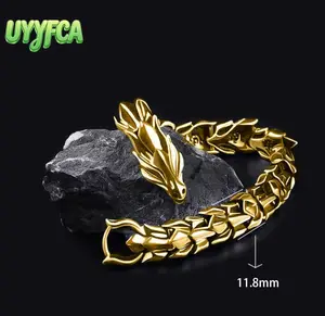 UYYFCA Men's Gothic Dragon Bracelet, Vintage Hip Hop Style, Polished Stainless Steel Scale Chain, Durable Streetwear Jewelry for Daily Wear and Gifting,summerwins