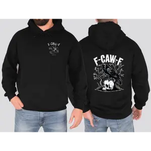 Funny F-Caw-F Hoodie with Crow on Skull & Tree Branches, Dark Humor Gothic Sweatshirt,  Streetwear, Cool Unisex Outfit for Men Women, Gift Idea