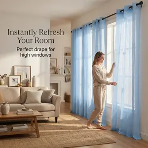Cozy Curtain 4 Panels 34X95Inch Stylish Fancy Slub Bamboo Yarn Semi Sheer Curtains W52Inch H90Inch Grommet Drapes For Large Windows L12 Hangings