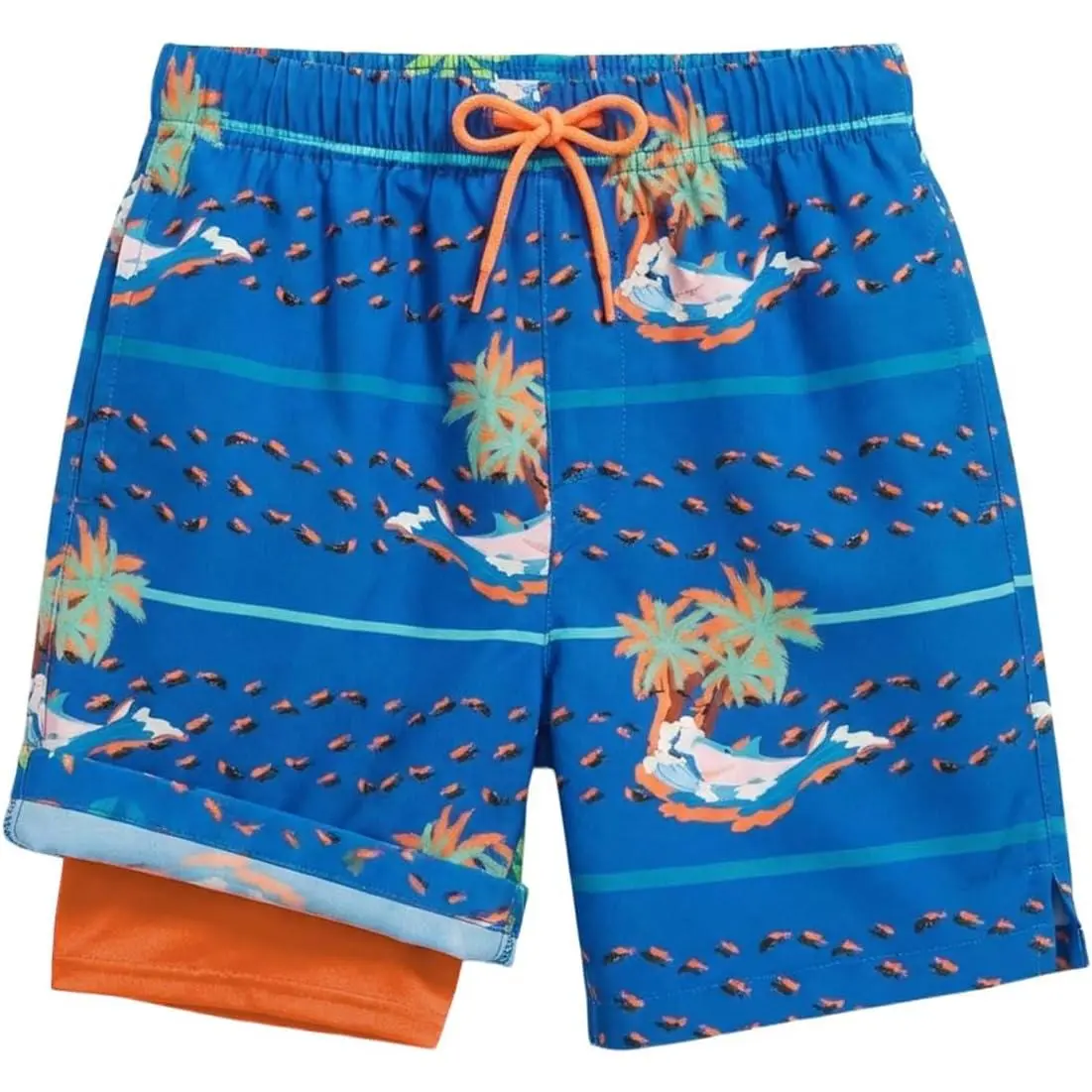 Haloumoning Boys Swim Trunks with Compression Liner Kids Summer Quick Dry Bathing Suit Beach Shorts 5-14 Years Swim Wear Swimsuit