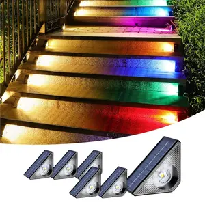 FabStyl RGB Solar Step Stair Lights, Warm White & 7 RGB Color, Waterproof Outdoor Step Lights, Solar Triangle Lights Decor for Garden Stair, Deck, Step, Porch, Patio. Perfect for Halloween, Christmas and holiday decorations