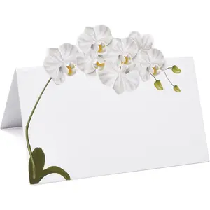 Gift Boutique 100 Pack White Orchid Floral Place Cards Flower Wedding Seating Name Card Table Setting Folded Tent Cards Wedding Placement Party