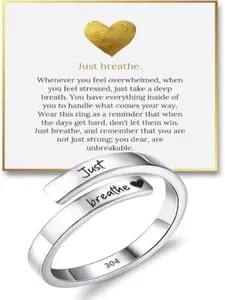 Hope Rings – Just Breathe Ring (1 Pcs) – Adjustable Tarnish-Free 999 pure silver & 304 Stainless steel Ring – Heartfelt Gifts for Women – Grief, Loss, Emotion