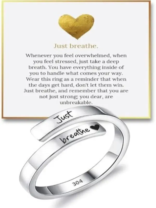 Hope Rings – Just Breathe Ring (1 Pcs) – Adjustable Tarnish-Free 999 pure silver & 304 Stainless steel Ring – Heartfelt Gifts for Women – Grief, Loss, Emotion Emotional Support Accessory Experience Daily Motivation