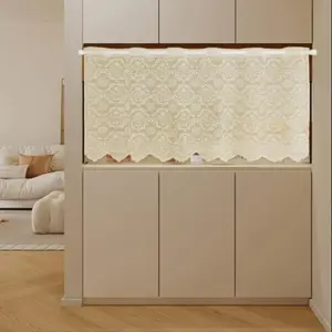 Geometric Pattern Window Curtain, Modern Simple Kitchen Cabinet Semi-curtain, Sheer Curtain for Small Windows, Punch-free Bay Window Partitions for Decoration