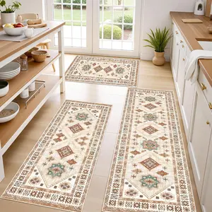 Boho Kitchen Rug Sets 3 Piece with Runner Non Slip Kitchen Rugs and Mats Washable Kitchen Mats for Floor Thick Kitchen Floor Mat Carpet Runner Rugs for Hallway Laundry Holiday Decor