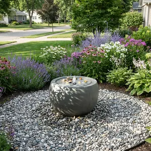 Garden Water Fountain Outdoor Bubbler Water Feature Indoor with Lights & Pump and Pebbles Waterfall Fountains Concrete Effect for Patio Deck Yard Home Decor Gray, 18 "L x 18" W x 11.5" H