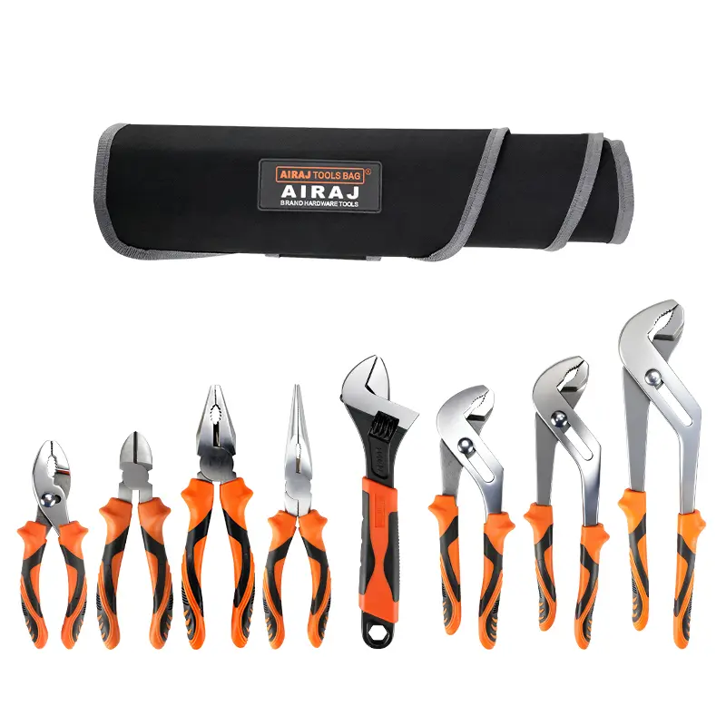 8-piece tool set: includes 3 adjustable tongue-pick joint wrenches;electrician's wrench;sleeve sliding joint wrench; long-nose wrench;bevel cutters;adjustable adjustable wrench;comprehensive tool kit,for home garage and dormitory maintenance.
