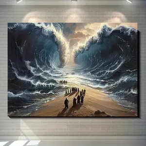 Moses Parts the Red Sea- Inspirational 16x12" Canvas Wall Art, Frameless Poster for Home& Office Decor, Ideal for Bedroom, Living Room, Kitchen, Perfect for Room Decor