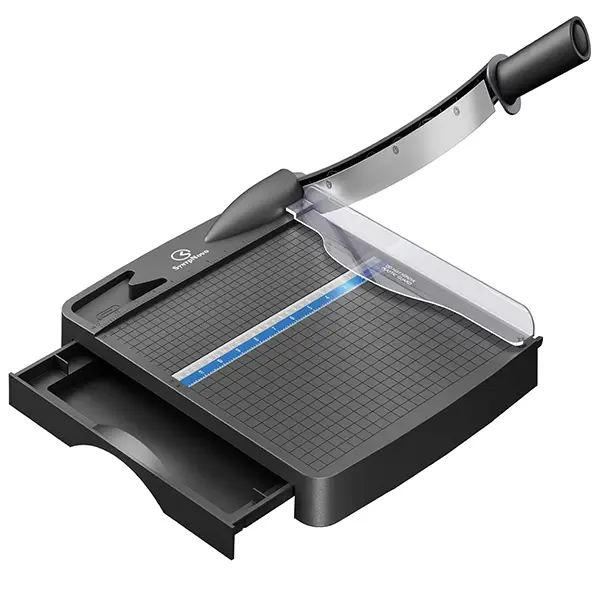12 Inch Heavy Duty Paper Cutter, 12-16 Sheets Capacity Guillotine Paper Cutter & Paper Trimmer, Paper Cutting Board for Classroom, Crafting, (Black-Blue)