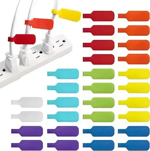 56-Pack Write-On Cable Labels | Multi-Color Cord Tags for Wire Management | Medium Size Easy ID Stickers | Home Office Desk Cable Organizer