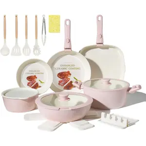 23 count Ceramic Cookware Set Non Stick Pots and Pans Set Non  with Detachable Handle Induction Kitchen Cookware Set Space Saving, Oven & Dishwasher Safe, Light