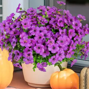 8 packs Artificial Flowers for Outdoor Decoration,Faux Daisy Flowers for Fall  Decor,Realistic Eucalyptus Leaves Silk Mums Fake Plants for Garden Pot,Front Porch,Courtyard,Patio,Lawn