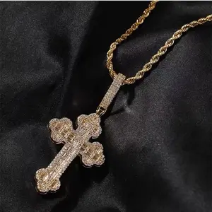 2276 Hip Hop Iced Out Cross Pendant Necklace Full Paved Bling Bling Religious Charm Trendy Streetwear Jewelry For Men & Women customizable with engraved letters, logos or patterns Complimentary shipping