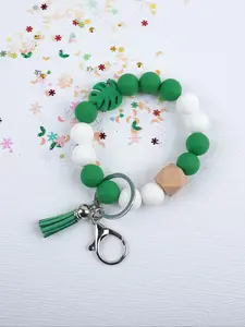 Tropical Beaded Wristlet Keychain, Leaf Design with Short Fringe, Easy Key Storage, Perfect Gift for Friends and Bffs, All Seasons