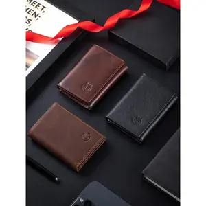 Classic Vertical Retro Genuine Leather Tri-Fold Wallet for Men – RFID Anti-Theft, 8 Credit Card Slots with ID Window & Bill Pocket, Slim Durable Essential for Everyday Carry