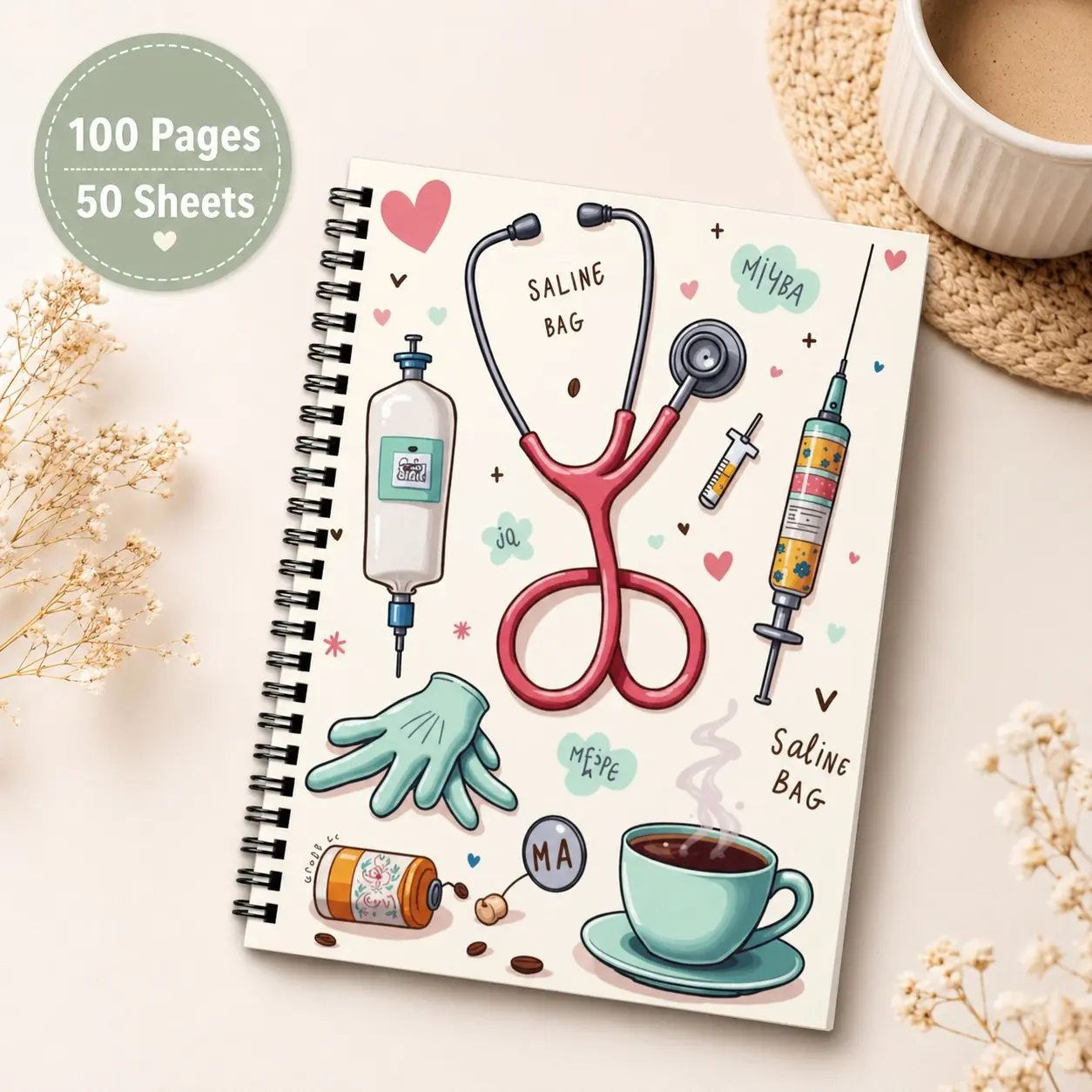 Spiral Medical Notebook for Healthcare Professionals, Durable Thick Paper, Heart Icon, Ideal Nurse/doctor Graduation Gift, Clinical Log Planner, Spiral Coil Notebook, Notebook Journal