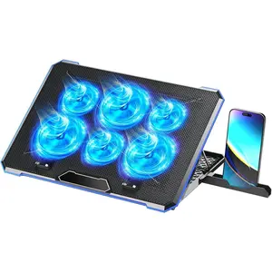 Laptop Cooling Pad with 6 Cooling Fan, Laptop Cooler Fan with No Lights, Cooling pad for Laptop 15-17 Inches, Notebook Cooler Stand with 9 Height Adjustable, Cooler Pad for Lap or Desk Use