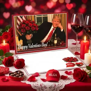 Trump Valentines Card - Funny Card for Republicans on Valentines Day with Red Roses and Wine Bottle Design