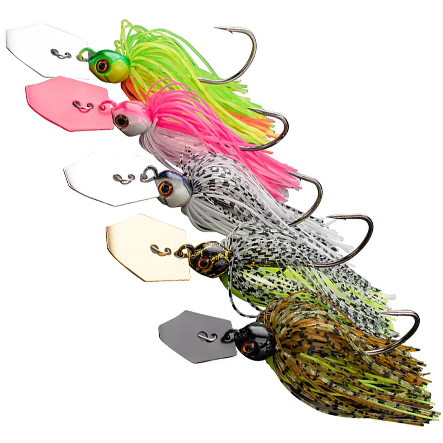 5 Pieces Chatterbait Set Spinner Baits Bass Baits Artificial Fishing Baits Trout Spoon Set Artificial Baits in Box for Pike Trout Perch