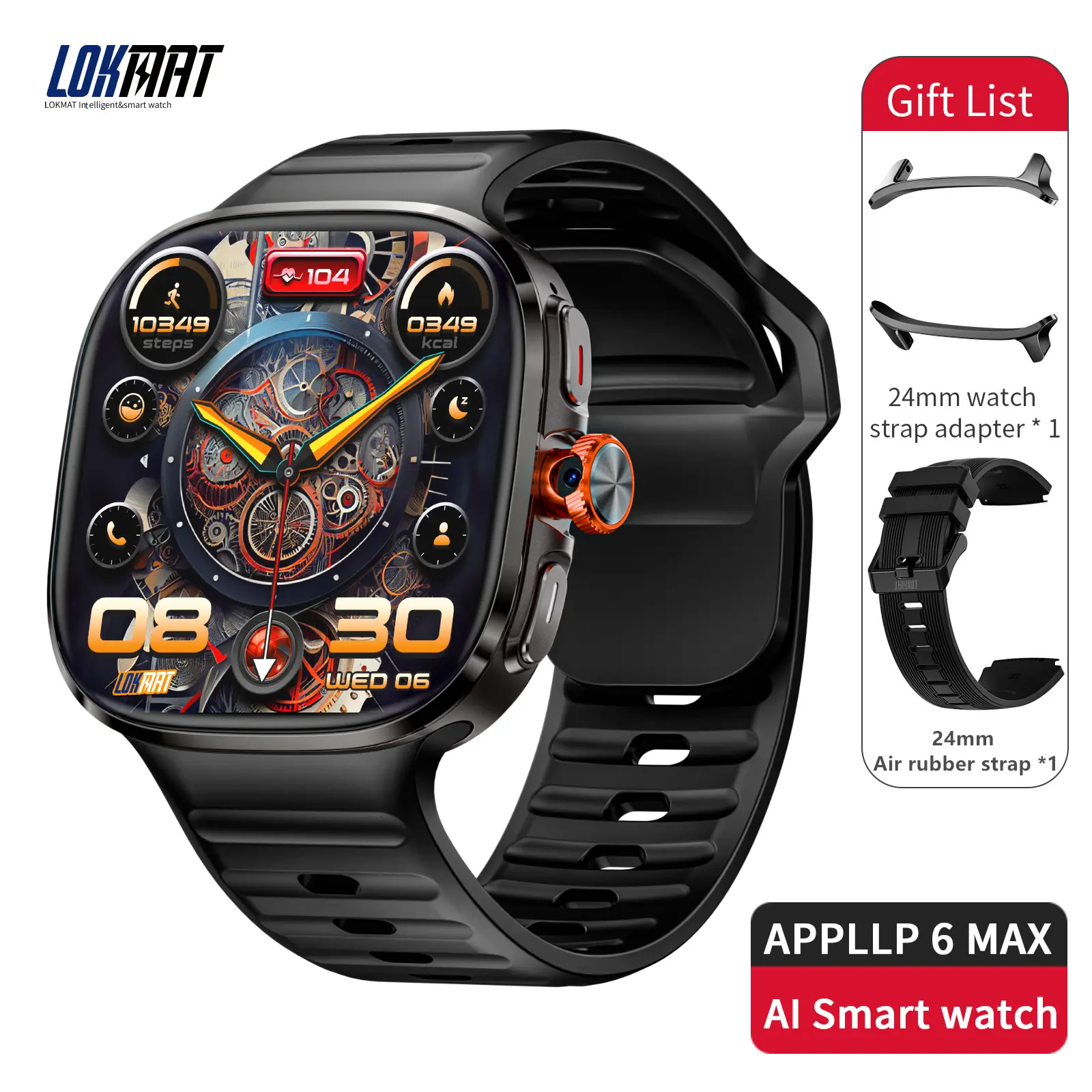 LOKMAT APPLLP 6 MAX Android Smartwatch - Wearable Tech with 2.16-inch AMOLED Screen, Rotatable Camera, SIM Card Support, Magnetic Adjustable Aluminium Band, Memory Storage, WIFI, GPS, App Downloads, Calls & Video Functions, Bluetooth Music Smart Watches